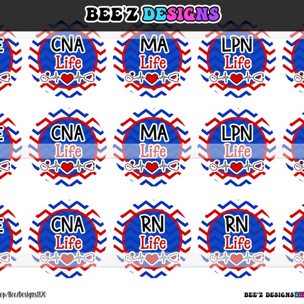 Nurse Life Blue and Red INSTANT DOWNLOAD 1 Inch Bottle Cap Images