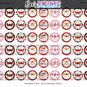 12mm Valentine Unicorns Cabochon Images INSTANT DOWNLOAD