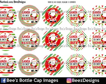 Santa is my homeboy- Red/Green-  INSTANT DOWNLOAD- 1 Inch Bottle Cap Images