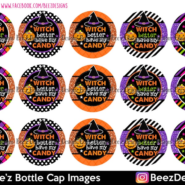 INSTANT DOWNLOAD- Witch Candy- 1inch Bottlecap Images- 4x6 Digital Collage Sheet