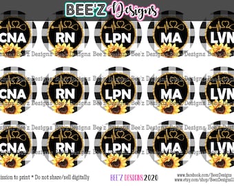 Nurses Sunflower Buffalo Plaid Mix INSTANT DOWNLOAD 1 Inch Bottle Cap Images