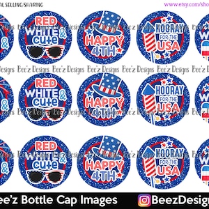 Red White Boom Glitter INSTANT DOWNLOAD- 1 Inch Bottle Cap Images