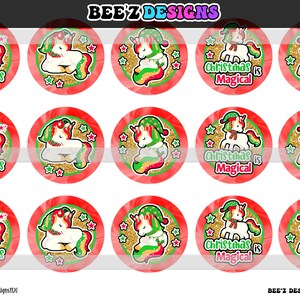 Christmas Is Magical Unicorns INSTANT DOWNLOAD 1 Inch Bottle Cap Images
