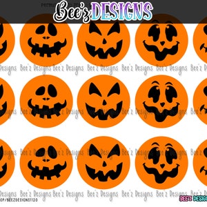 Caras de Halloween DESCARGA INSTANTE Imágenes de tapas de botellas de 1 pulgada