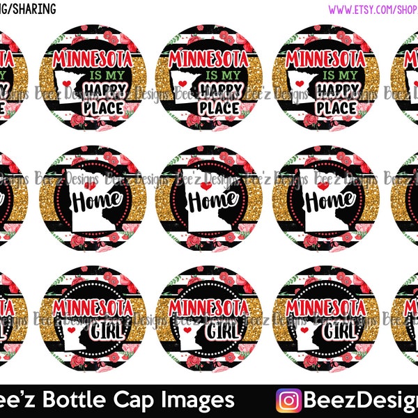 Minnesota, My Happy Place, INSTANT DOWNLOAD, 1 Inch Bottle Cap Images