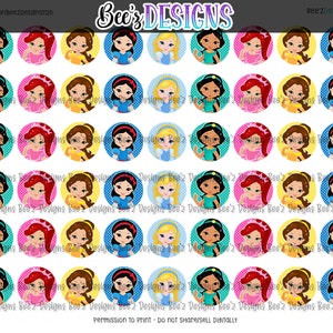 12mm Princess Cabochon Images INSTANT DOWNLOAD JPEG File