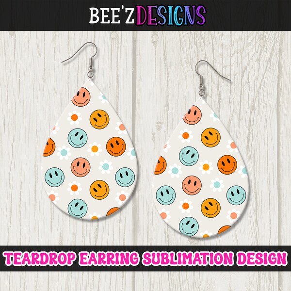 Smiley Faces Teardrop Earrings Sublimation Design PNG File