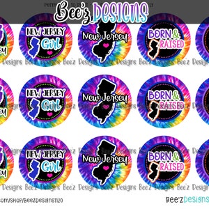 New Jersey Tie-Dye State INSTANT DOWNLOAD 1 Inch Bottle Cap Images