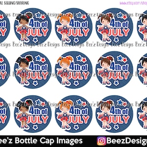 4th of July Girls Denim INSTANT DOWNLOAD- 1 Inch Bottle Cap Images
