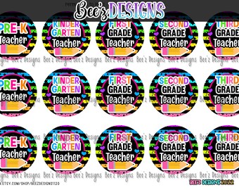 Neon Colors Teacher INSTANT DOWNLOAD 1 Inch Bottle Cap Images