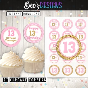 13. Geburtstag DRUCKBARE 2 Inch Cupcake Toppers JPEG