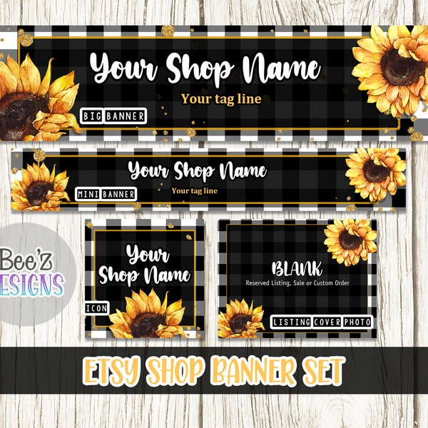 Sunflower Plaid Etsy Shop Banner Set