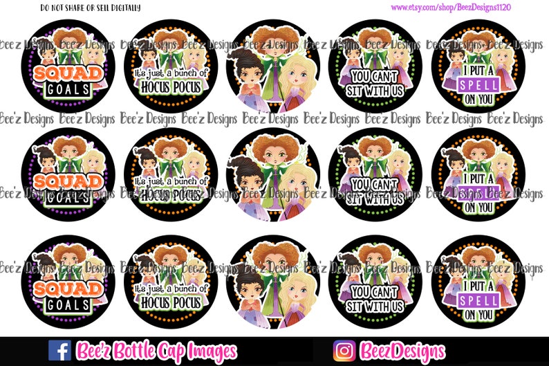 Hocus Black INSTANT DOWNLOAD 1 Inch Bottle Cap Images