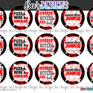 Horror Movie Addict INSTANT DOWNLOAD 1 Inch Bottle Cap Images