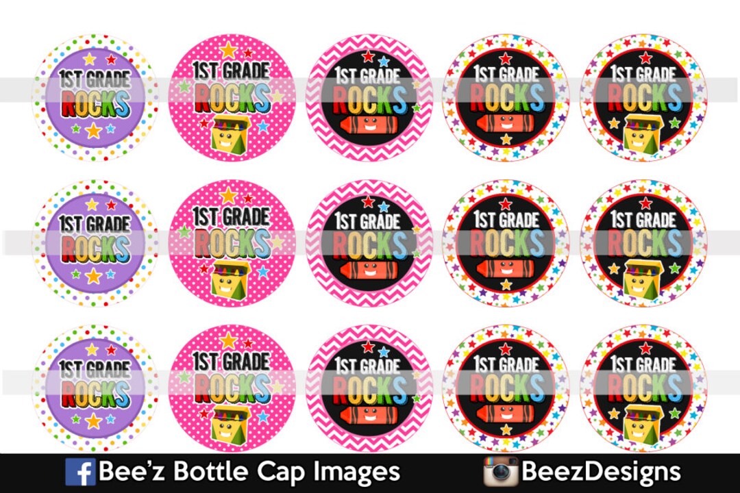 1st Grade Rocks- INSTANT DOWNLOAD- 1 Inch Bottle Cap Images - Etsy