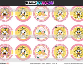 Cute Summer Duck 1 Inch Circles, Bottle Cap Images (Digital Download)