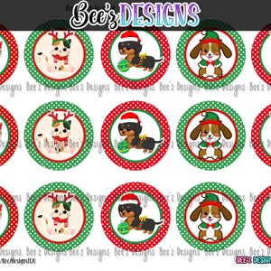 Christmas Cats Dogs INSTANT DOWNLOAD 1 Inch Bottle Cap Images