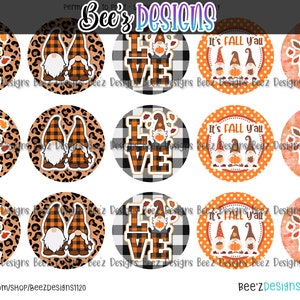 Fall Gnomes INSTANT DOWNLOAD 1 Inch Bottle Cap Images