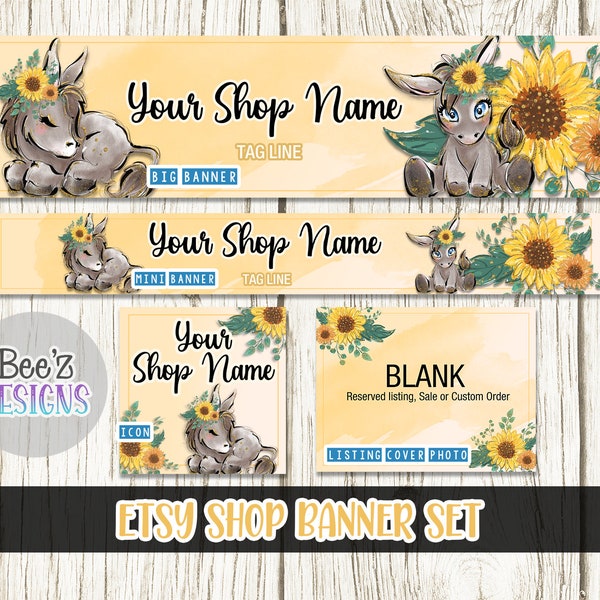 Esel Sonnenblumen Etsy Shop Banner Set