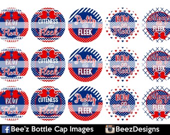 INSTANT DOWNLOAD- Blue/Red Bow on Fleek- 1inch Bottlecap Images- 4x6 Digital Collage Sheet