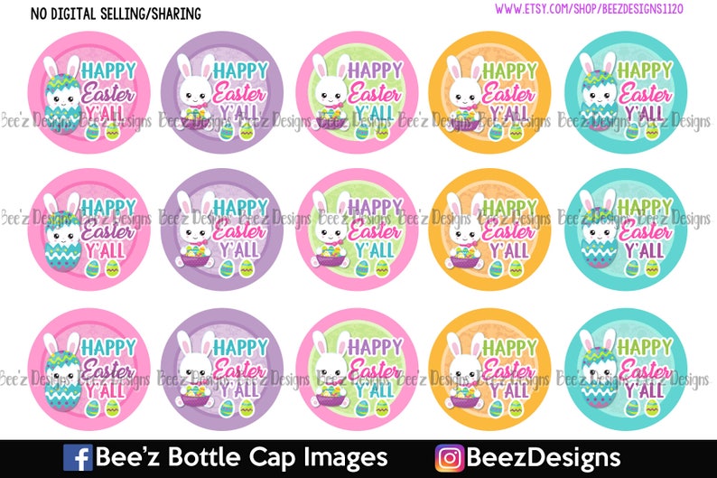 Happy Easter Y'all INSTANT DOWNLOAD 1 Inch Bottle Cap Images image 1