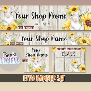 Goat Sunflower Etsy Shop Banner Set