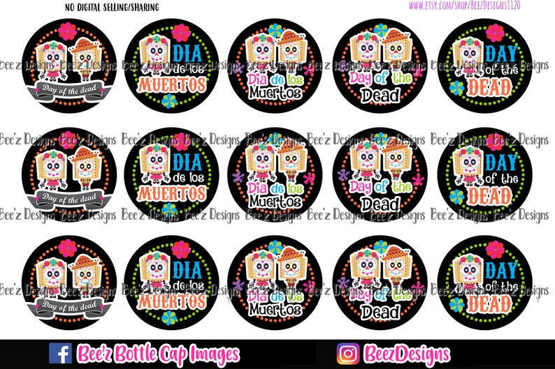 Dia De Los Muertos INSTANT DOWNLOAD 1 Inch Bottle Cap Images