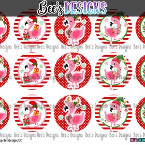 Falalala Flamingo Christmas INSTANT DOWNLOAD 1 Inch Bottle Cap Images