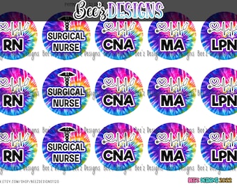 Nurses Tie-Dye INSTANT DOWNLOAD 1 Inch Bottle Cap Images