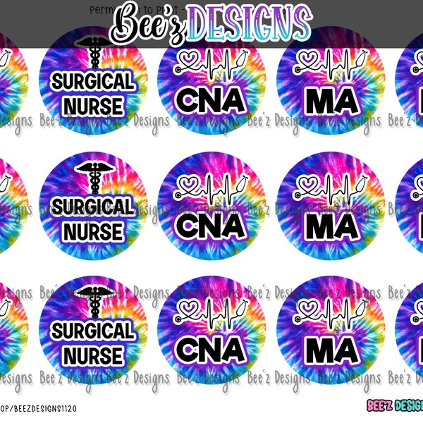 Nurses Tie-Dye INSTANT DOWNLOAD 1 Inch Bottle Cap Images