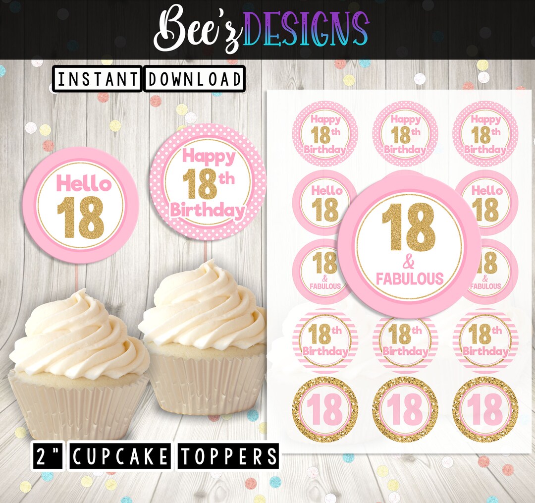 18th Birthday PRINTABLE 2 Inch Cupcake Toppers JPEG - Etsy