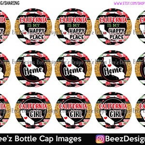 California- My Happy Place- INSTANT DOWNLOAD- 1 Inch Bottle Cap Images