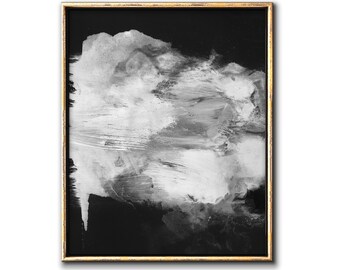 Abstract cloudy sky instant download, Acrylic painting monotype gray wall art printable