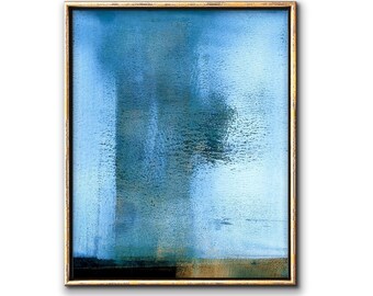 Blue abstract art downloadable prints, Moody modern monotype print digital download wall art