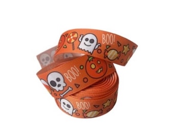 Halloween-grosgrainband: 2,5 cm gör-det-själv-band med spöken och pumpalyktor