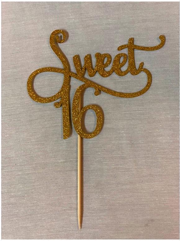 Sweet 16 Birthday Caketopper, Cardstock Glitter Topper - Etsy