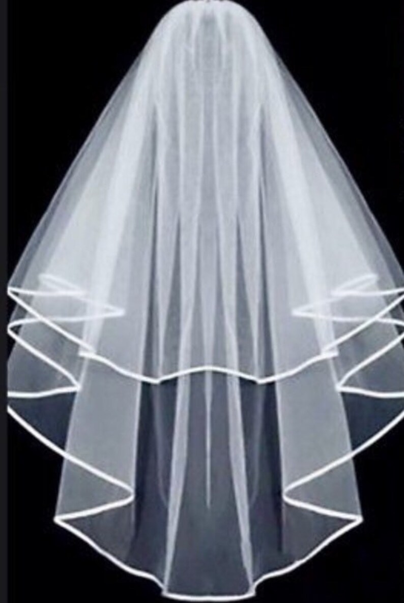 Ivory Wedding veil tulle and satin ribbon veil wedding veil satin ribbon edged veil double layer veil. ivory veil bridal veil