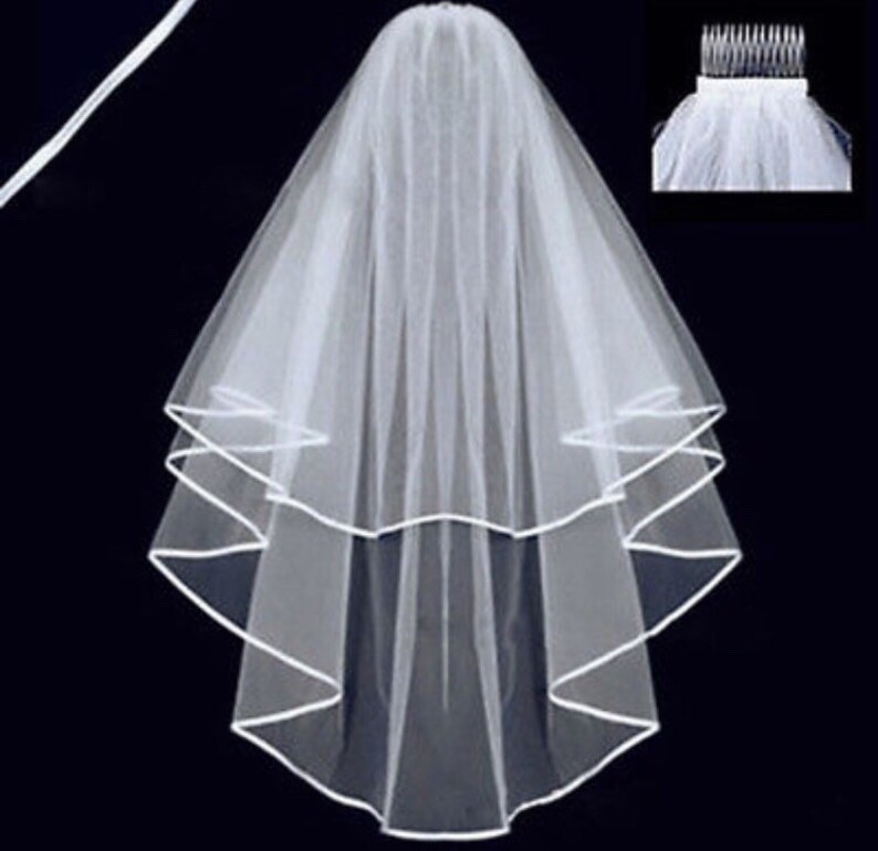 Ivory Wedding veil tulle and satin ribbon veil wedding veil satin ribbon edged veil double layer veil. ivory veil bridal veil