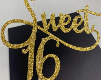 Sweet 16 Birthday Caketopper, Cardstock glitter topper