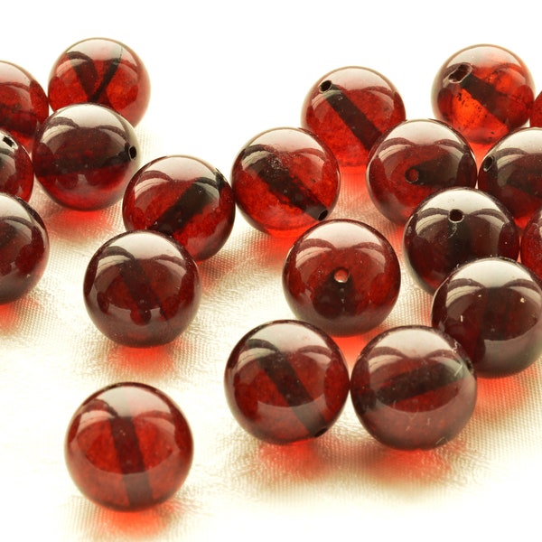 Perles d’ambre de la Baltique arrondies 8-15 mm. 5 Pcs Pierre précieuse ambrée cerise polie Bernstein Perlen