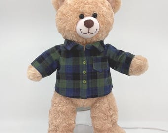 Teddy Bear Blue and Green Plaid Flannel Shirt, Fits 16 inch BAB