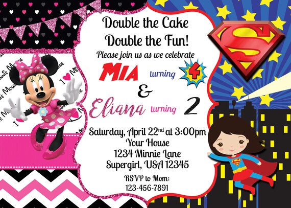 Minnie Mouse Supergirl Invitation Etsy