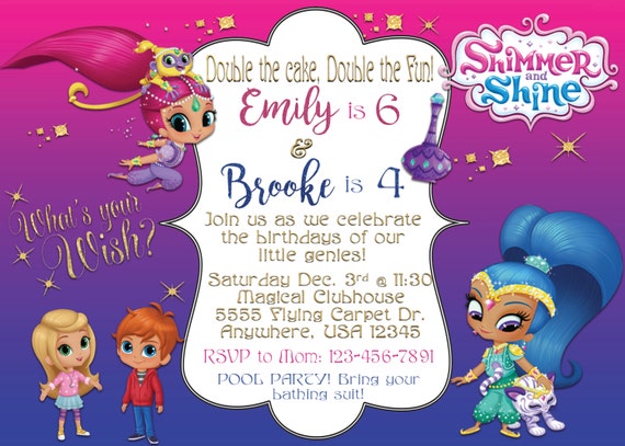 Shimmer & Shine Double Birthday Invitation - Etsy