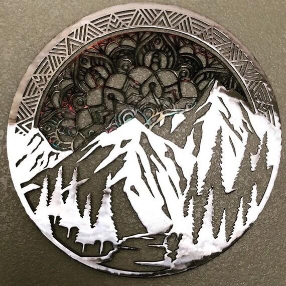 Mandala With Mountain Themed Metal Art Forest And Mountains Etsy