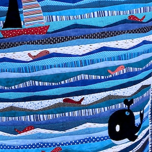 Motif de courtepointe nautique « Explorer » pour bébé garçon : baleine, appliqué de voilier (PDF)