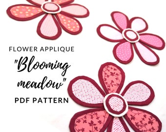 Flower Applique digital pattern from Blooming Meadow quilt. Sew on for quilts, clothes.DIY Blumen Applikationsdesign, Magic Little Dreams