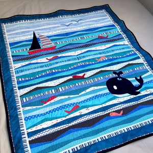 Nautical Baby Quilt Pattern &#39;Explorer&#39;: Whale, Sailboat Appliqué (PDF)