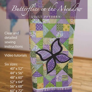 Baby girl quilt pattern digital PDF, purple patchwork & whimsical butterflies. Fat Quarters. Butterflies in the meadow. image 5