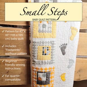 Playful Baby Quilt PDF Pattern with human footstep applique, Small Steps patchwork from Magic Little Dreams. Fat quarter friendly, unisex image 8