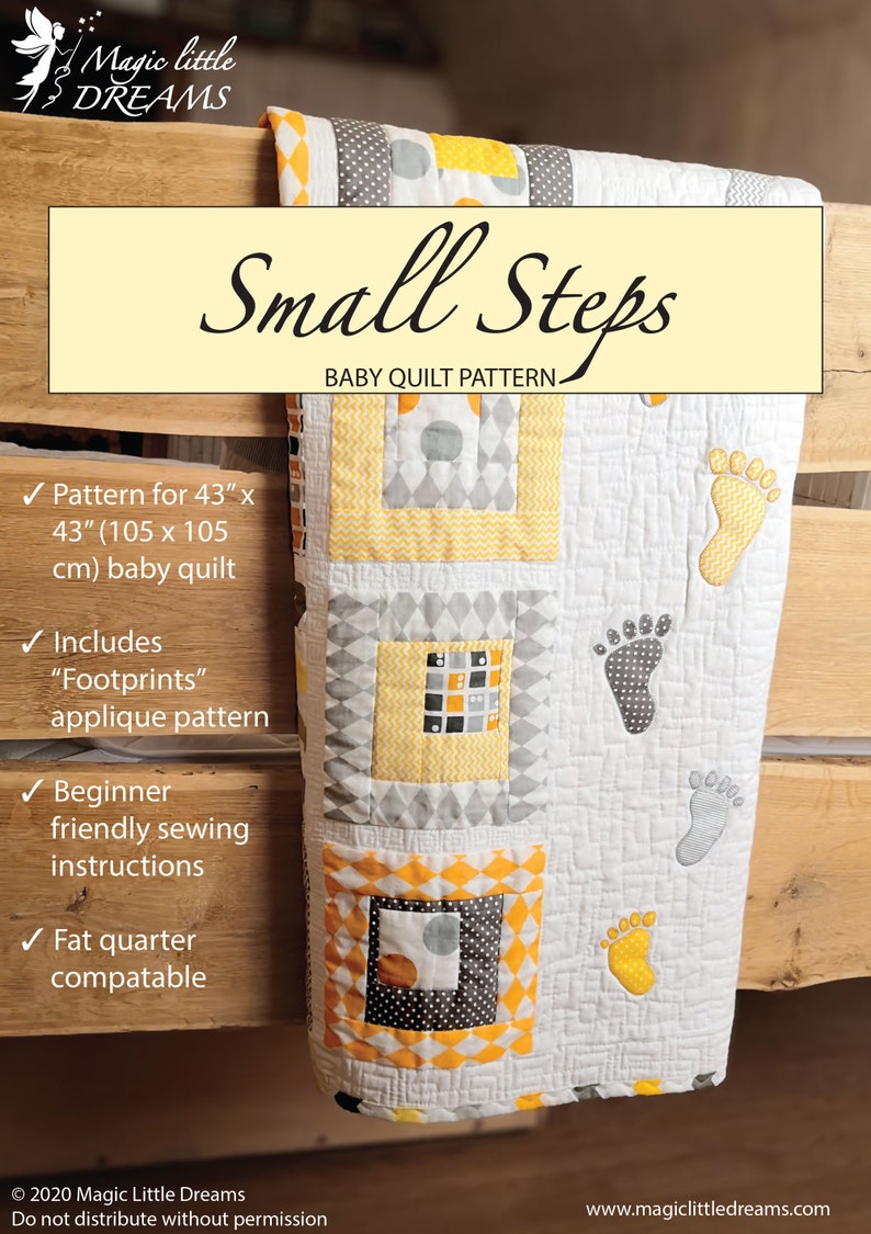 Playful Baby Quilt PDF Pattern with human footstep applique, Small Steps patchwork from Magic Little Dreams. Fat quarter friendly, unisex image 8